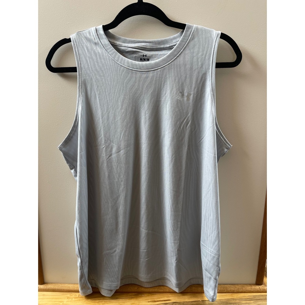 Under Armour Mens Gray Zebra Stripe Sleeveless Tank Top Loose Fit Size Medium